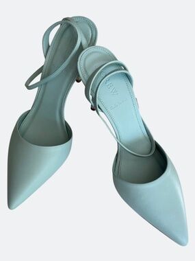 J Crew Elsie Ankle Wrap Slingback Pumps Sunwashed Light Blue NWT SZ 6.5